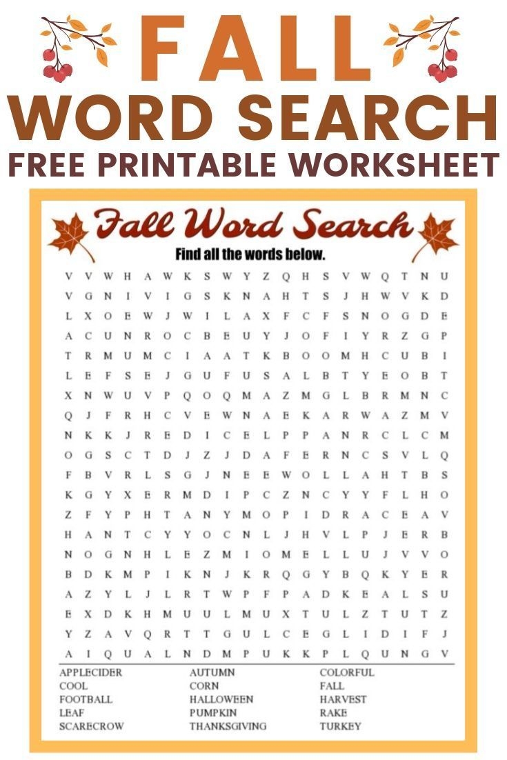 Fall Word Search Free Printable Worksheet