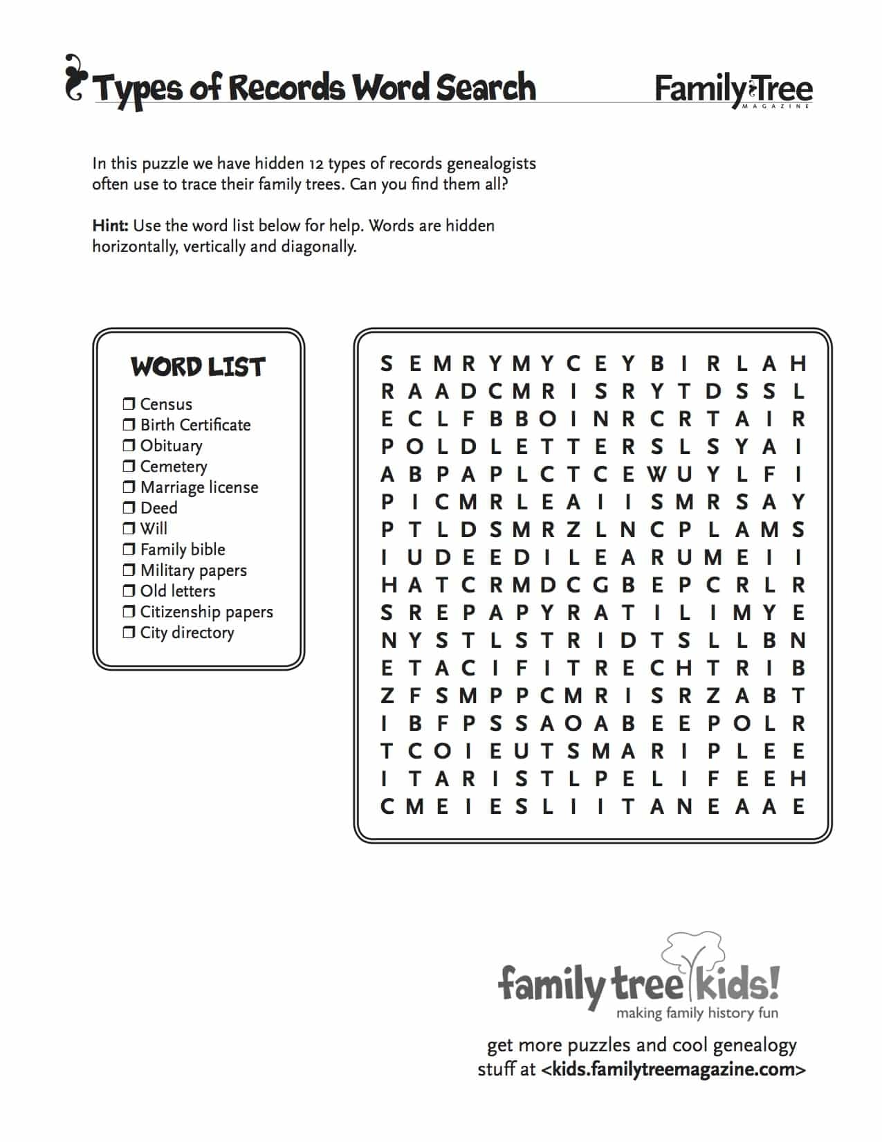 Family History Records Word Search Family Tree Magazine