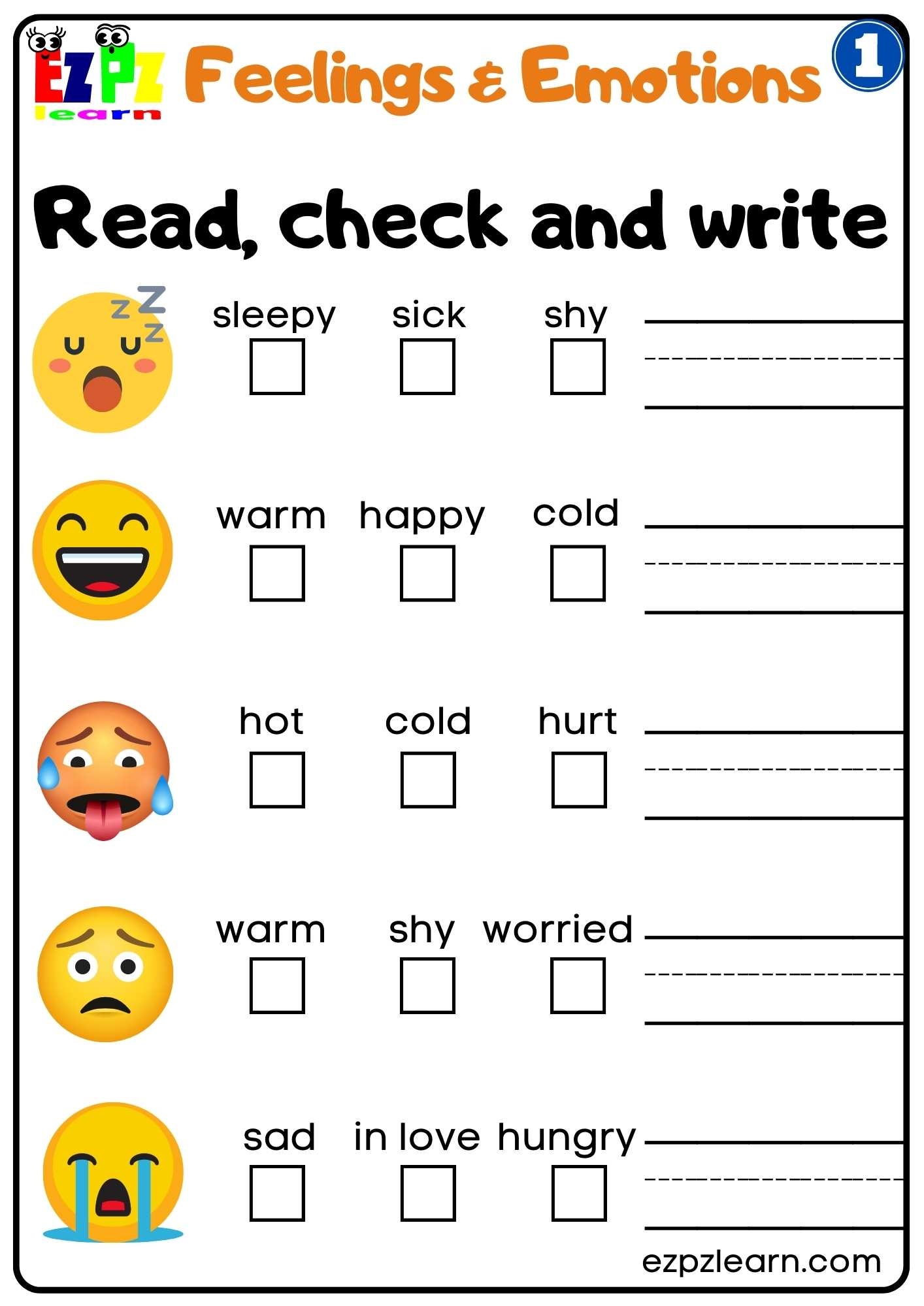 Feelings And Emotions Read Check And Write Worksheet For Children And ESL Students Free PDF Download Ezpzlearn Feelings And Emotions Read Check And Write Worksheet For Children And ESL Students Free PDF Download Ezpzlearn
