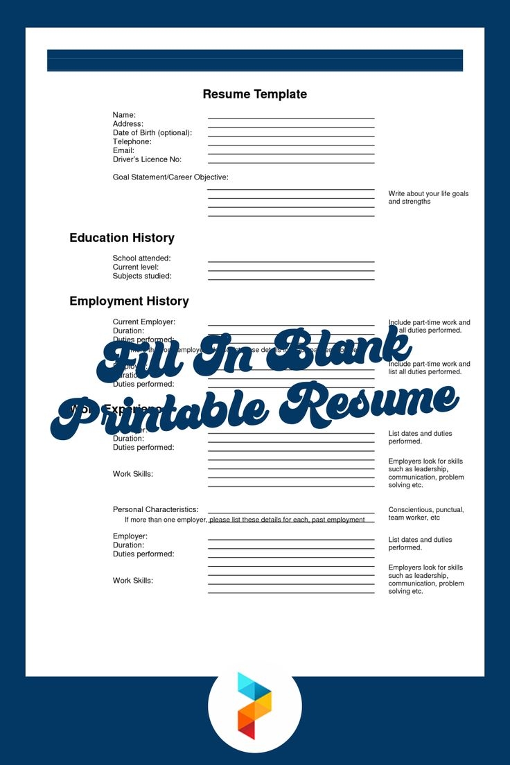 fill in blank printable resume worksheet