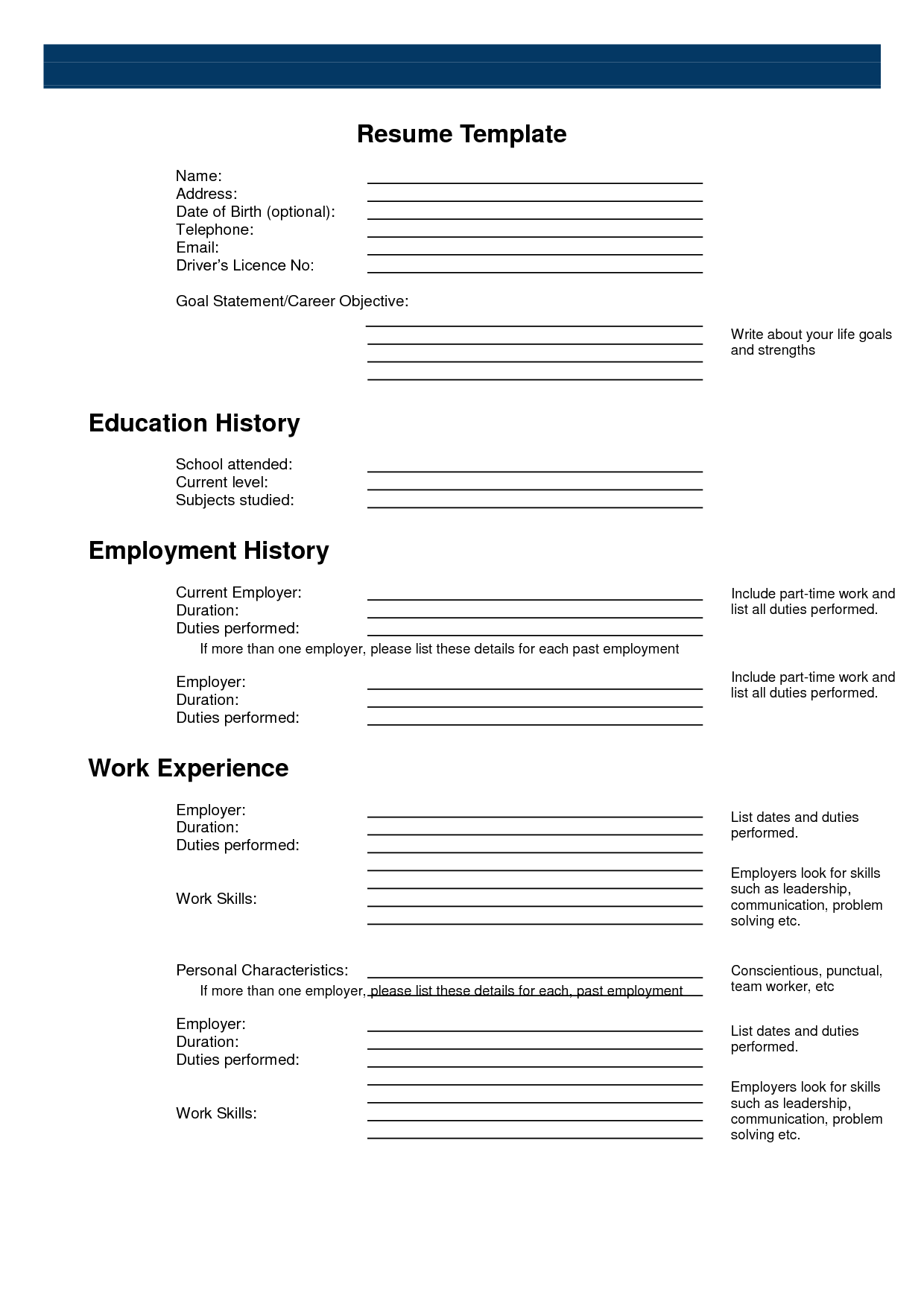 Fill In Blank Resume 10 Free PDF Printables Printablee