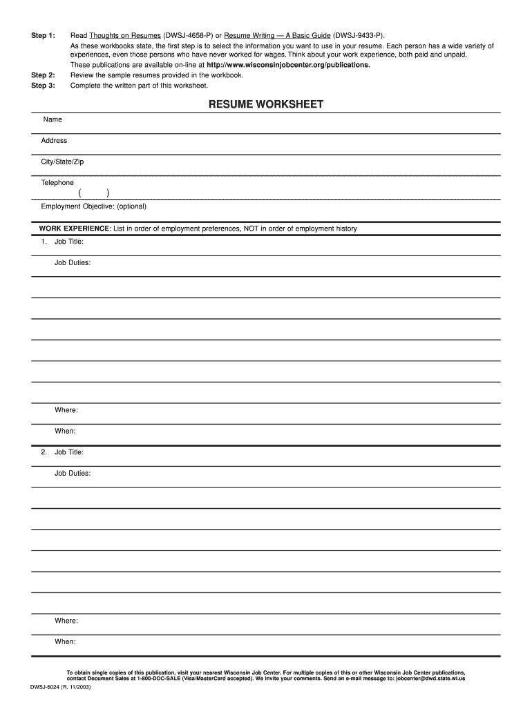 Fill In The Blank Resume Worksheet Fill Out Sign Online DocHub