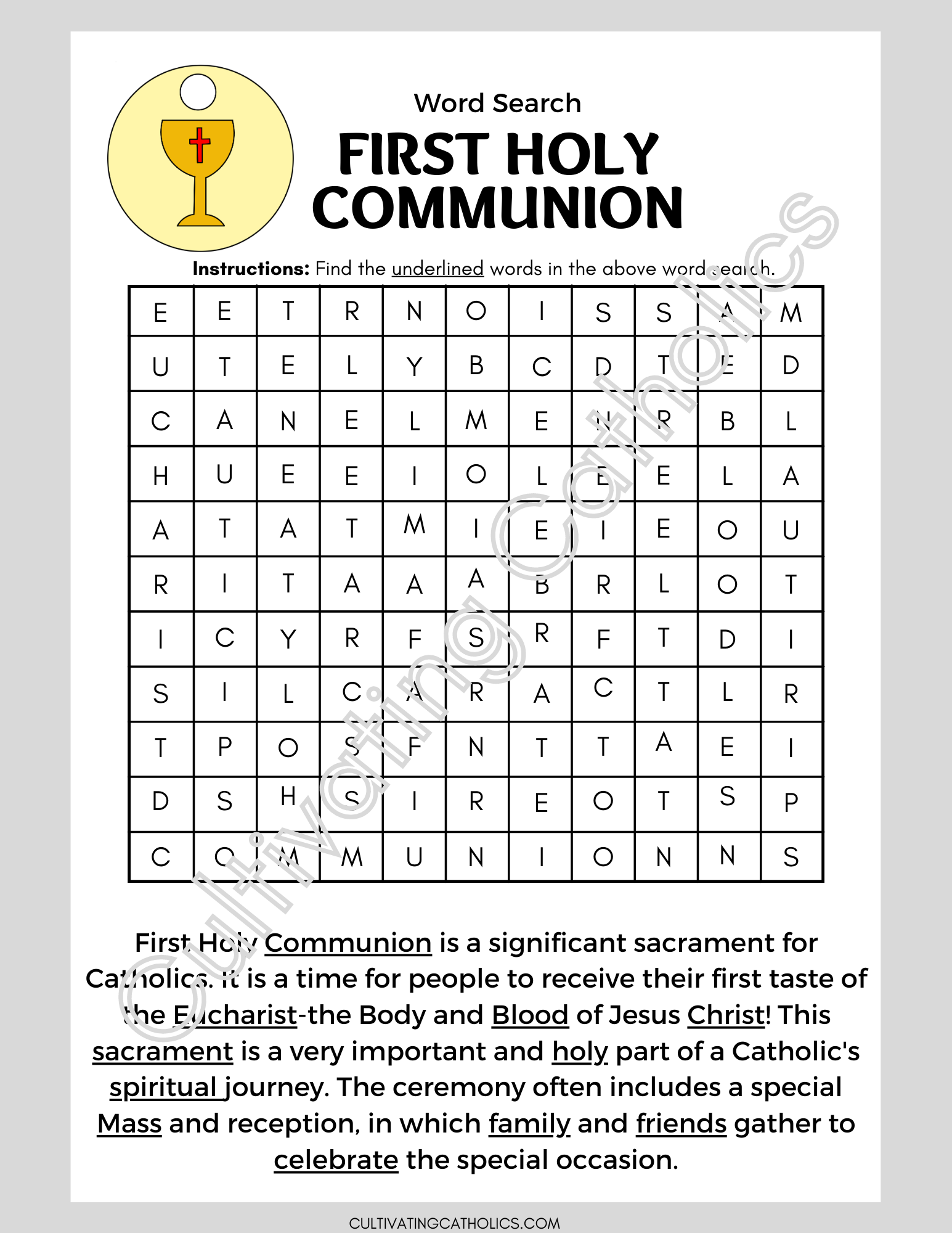 First Communion Word Search Printable Cultivating Catholics First Communion Word Search Printable Cultivating Catholics