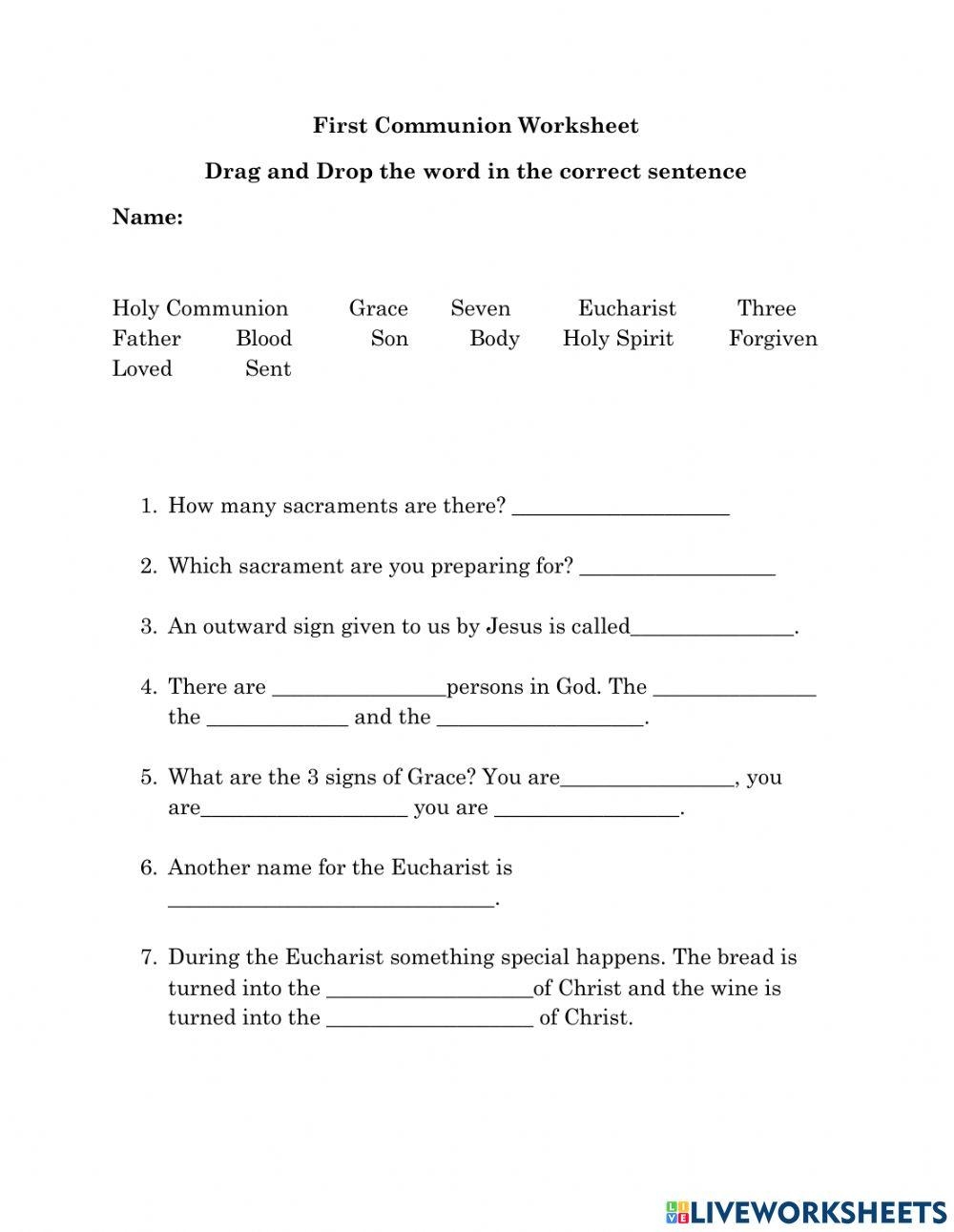 First Communion Worksheet Live Worksheets Worksheets Library