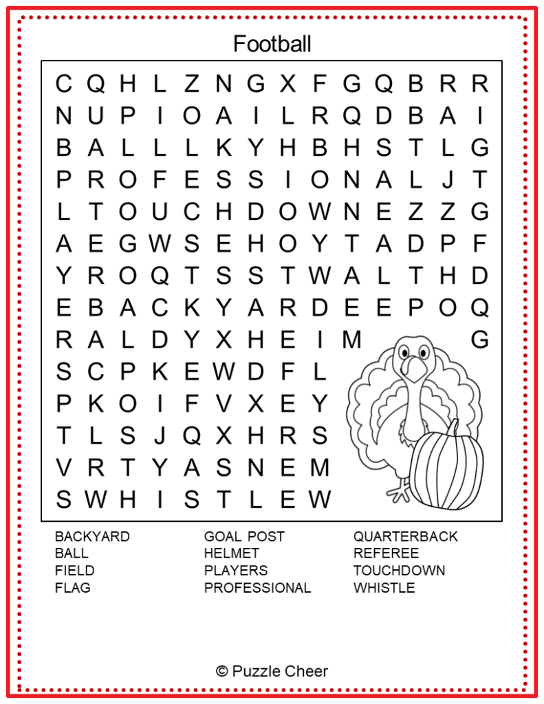 word search about football