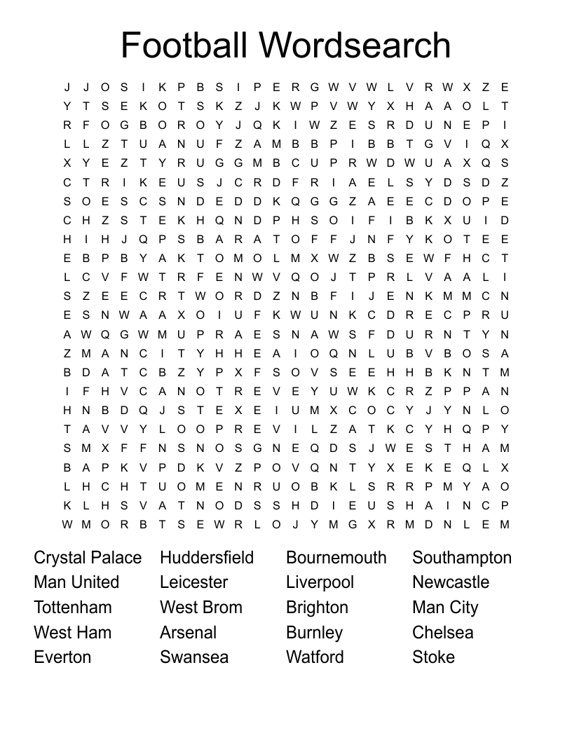 Football Teams Word Search WordMint