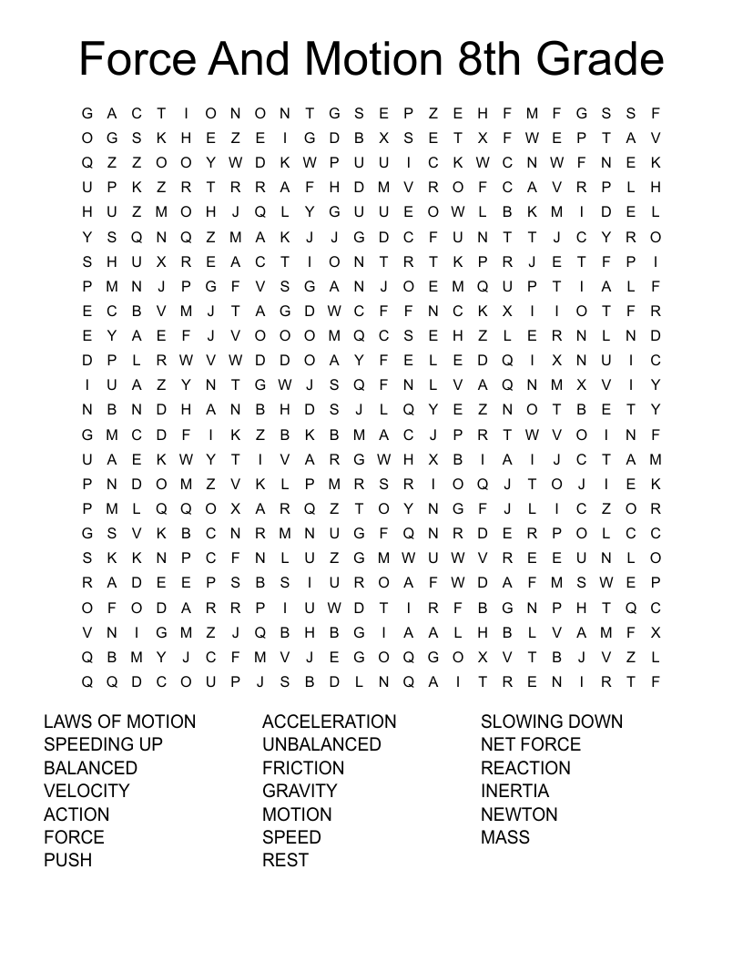 Force And Motion 8th Grade Word Search WordMint Force And Motion 8th Grade Word Search WordMint