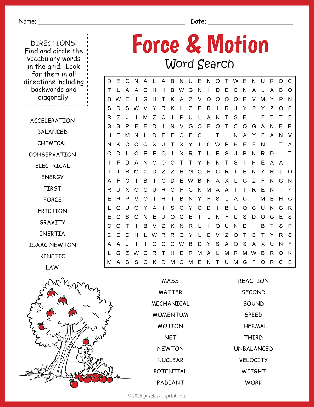 Force And Motion Word Search Force And Motion Word Search
