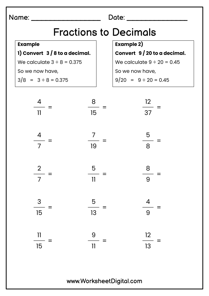 Fractions To Decimals Worksheet Digital Worksheets Library Fractions To Decimals Worksheet Digital Worksheets Library