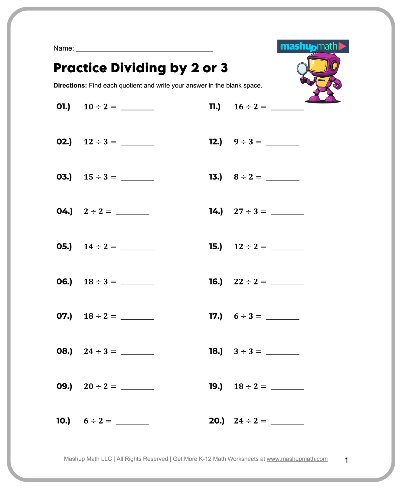 Free 3rd Grade Math Worksheets Printable W Answers Mashup Math