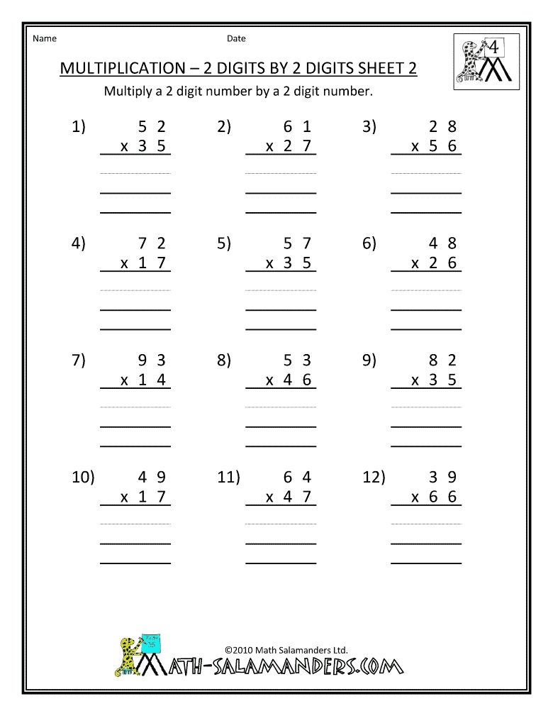 Free 4th grade math worksheets multiplication 2 digits by 2 digits 2 gif 780 1 009 Pixels