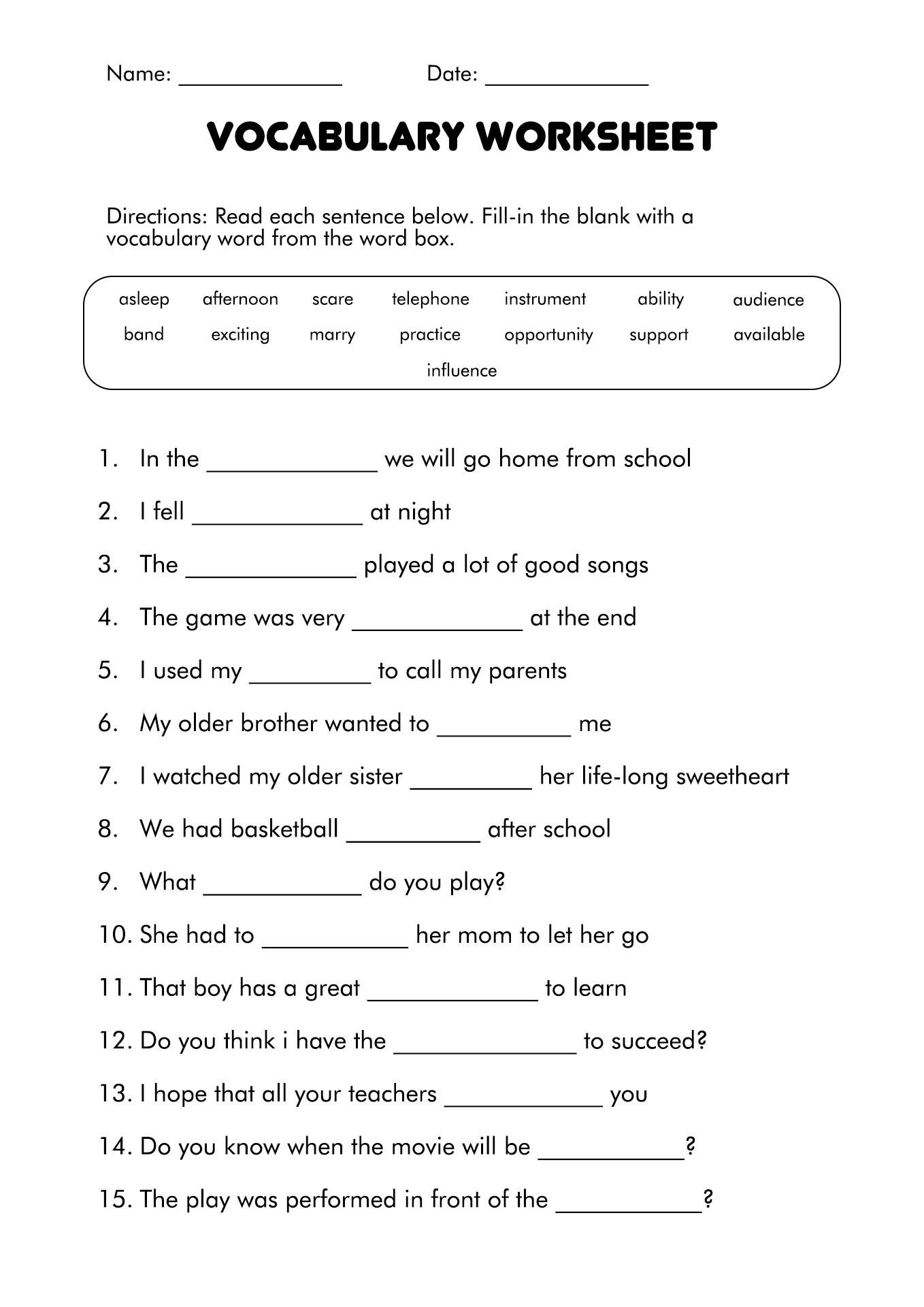 6th Grade English Worksheets