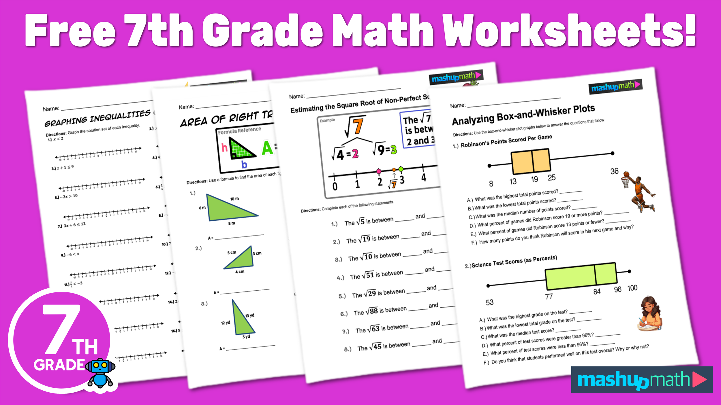 Free 7th Grade Math Worksheets Printable W Answers Mashup Math