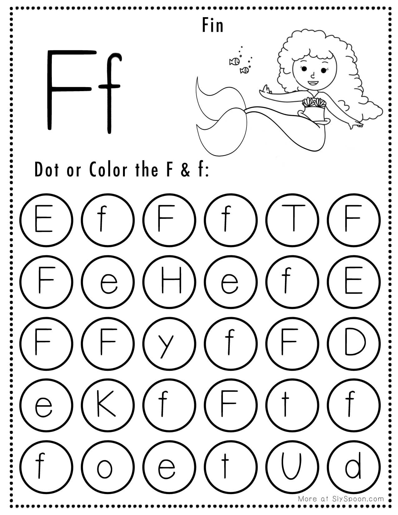 Free Alphabet Do A Dot Printables Worksheets Letter F Mermaid Themed Sly Spoon