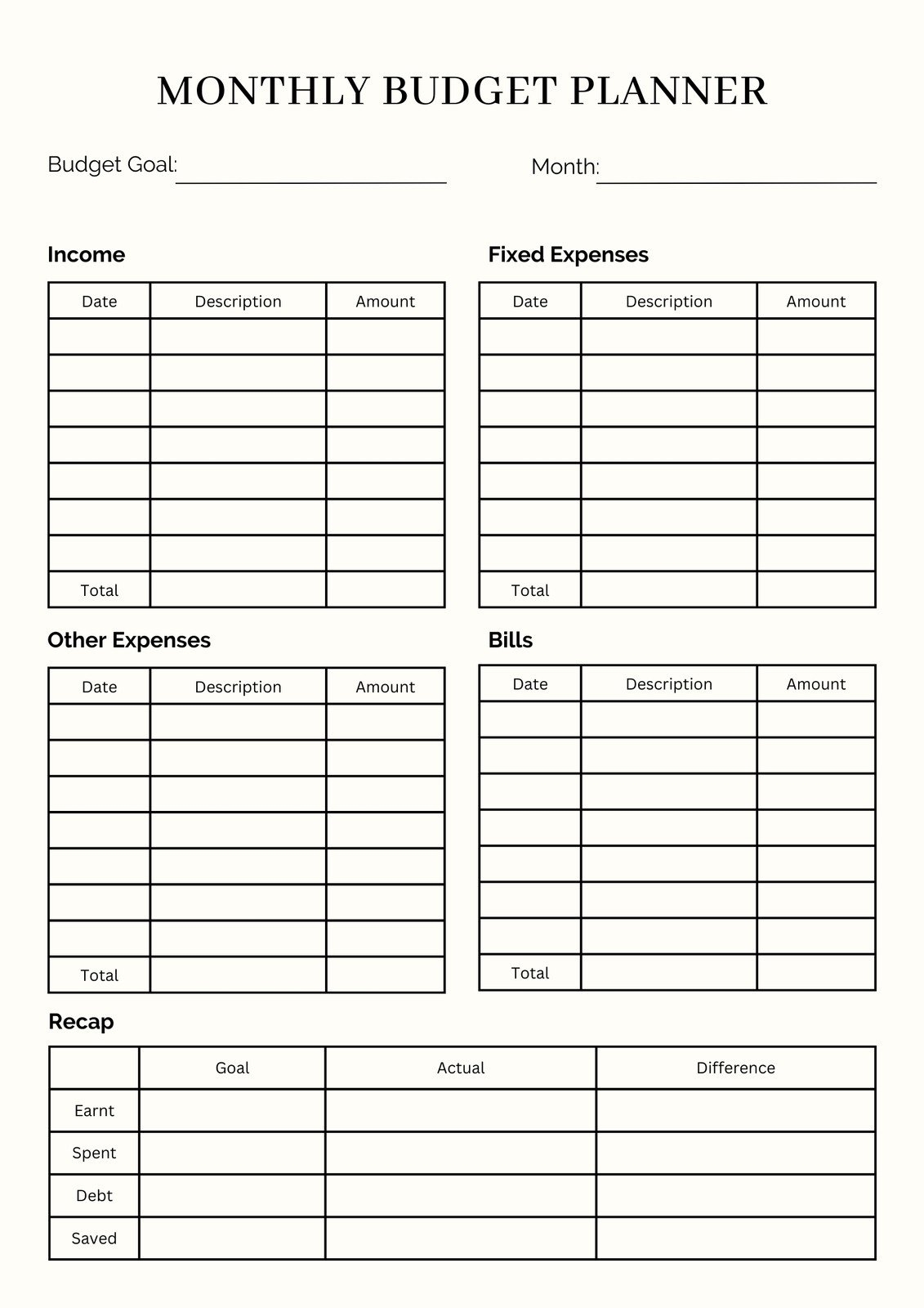 Free Budget Worksheet Printable