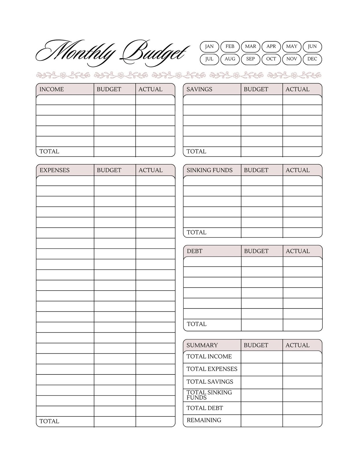 printable budget worksheet pdf