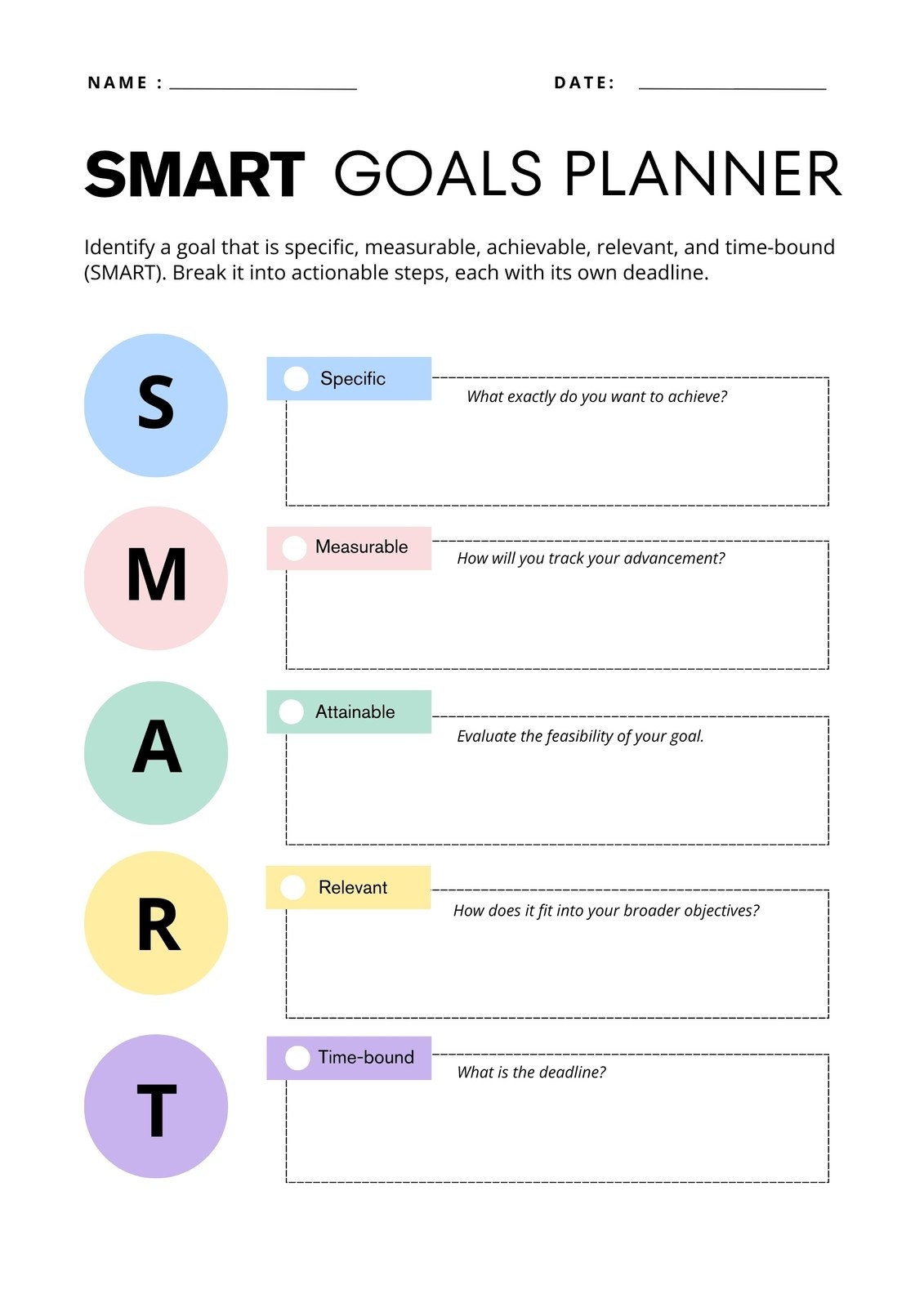 Printable Smart Goal Worksheet