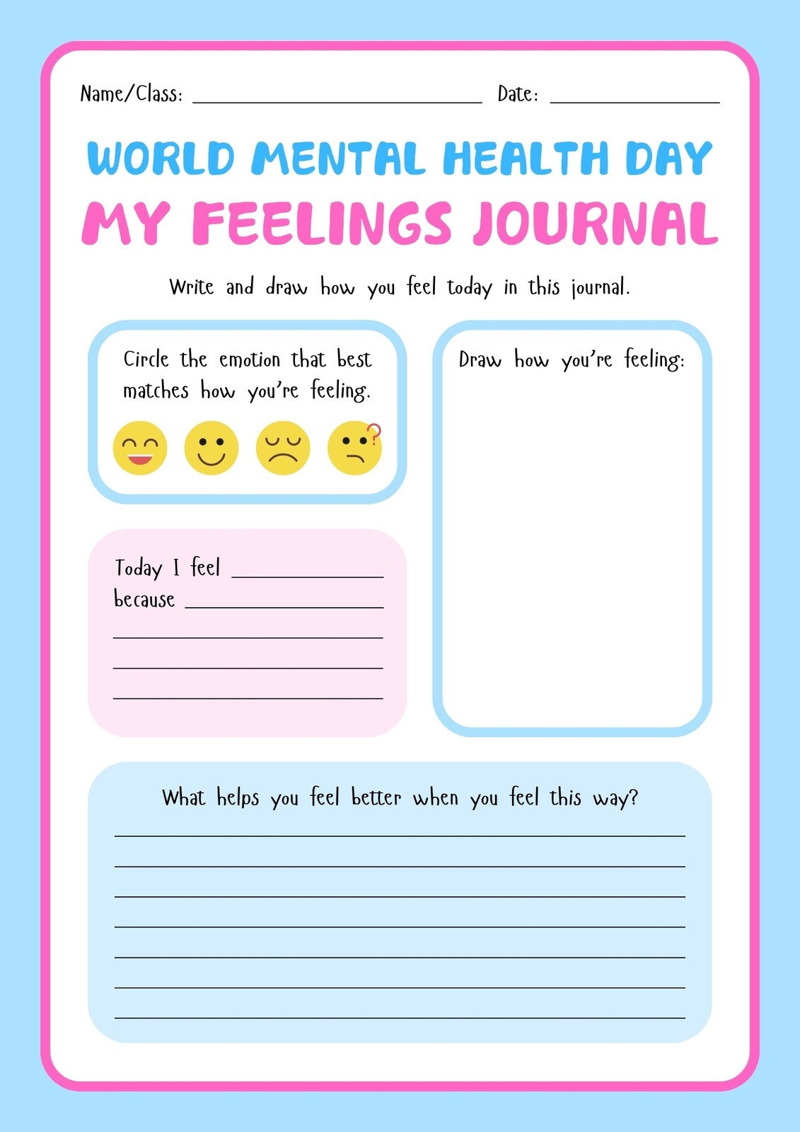 Free Printable Mental Health Worksheets Pdf