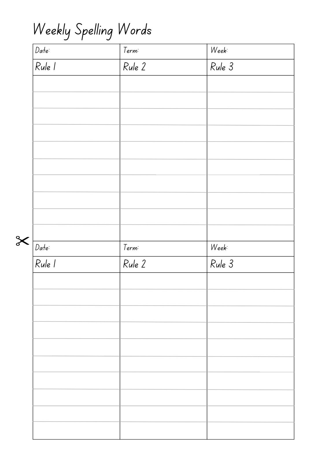 Free Printable Blank Spelling Worksheets