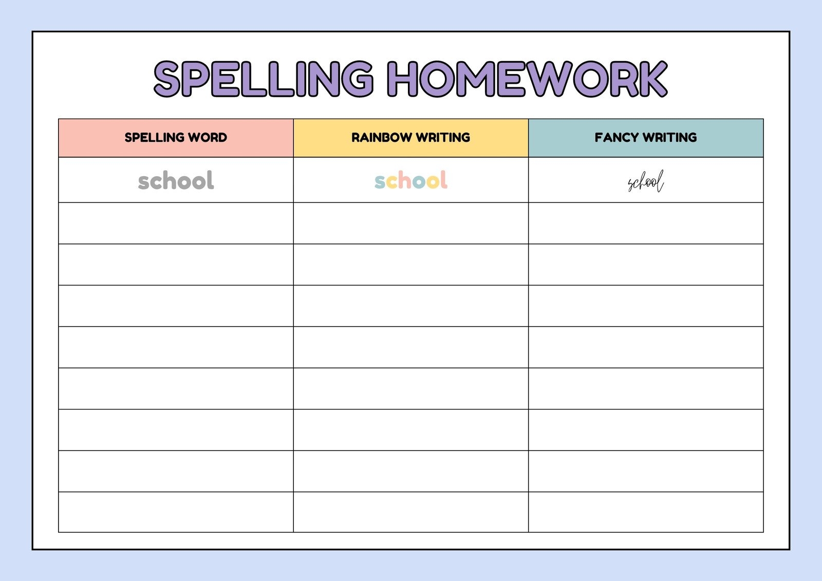 Free And Customizable Spelling Templates