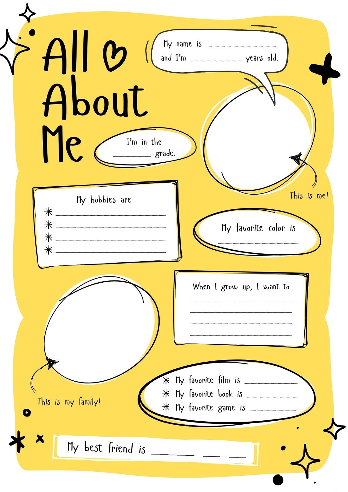 Free And Printable All About Me Worksheet Templates Canva Free And Printable All About Me Worksheet Templates Canva