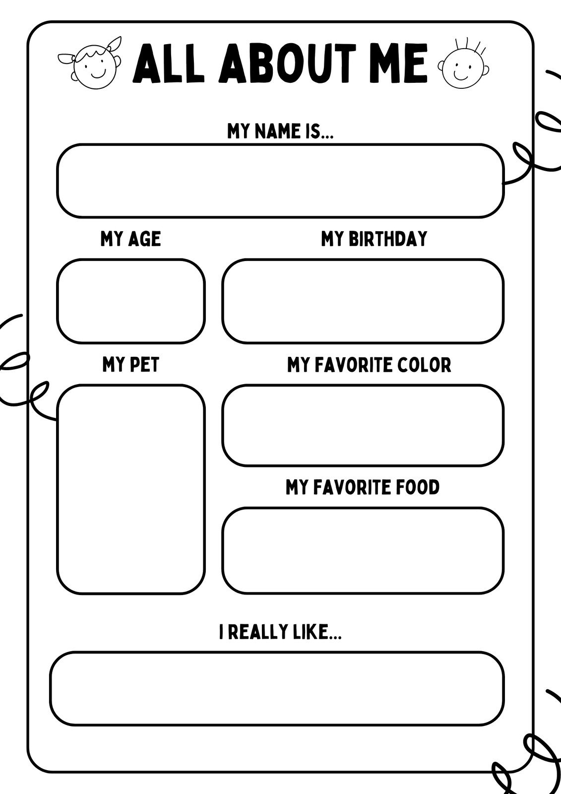 Printable All About Me Worksheet