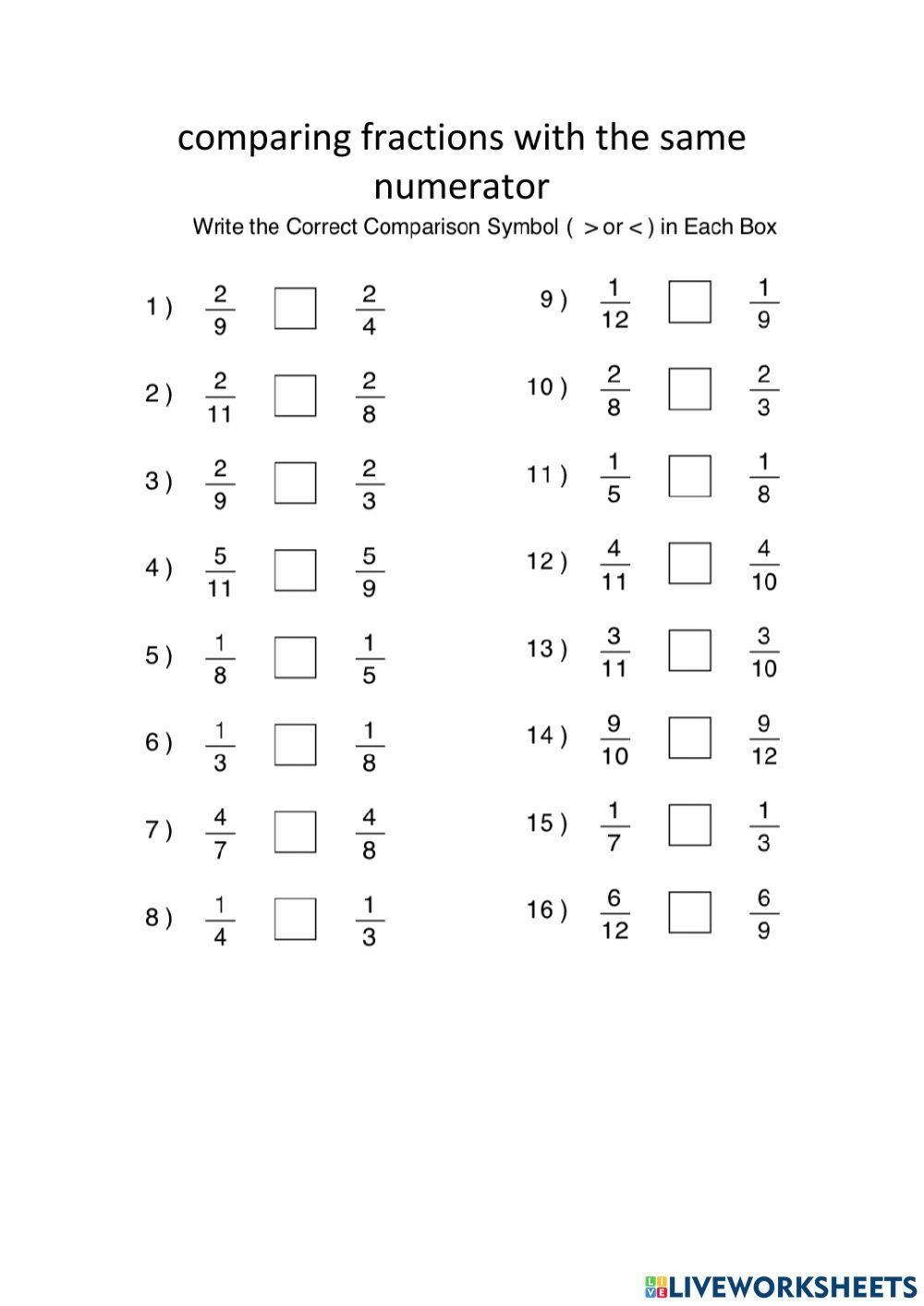 Free Comparing Fractions With The Same Numerator Worksheet Download Free Comparing Fractions With The Same Numerator Worksheet Png Images Free Worksheets On Clipart Library