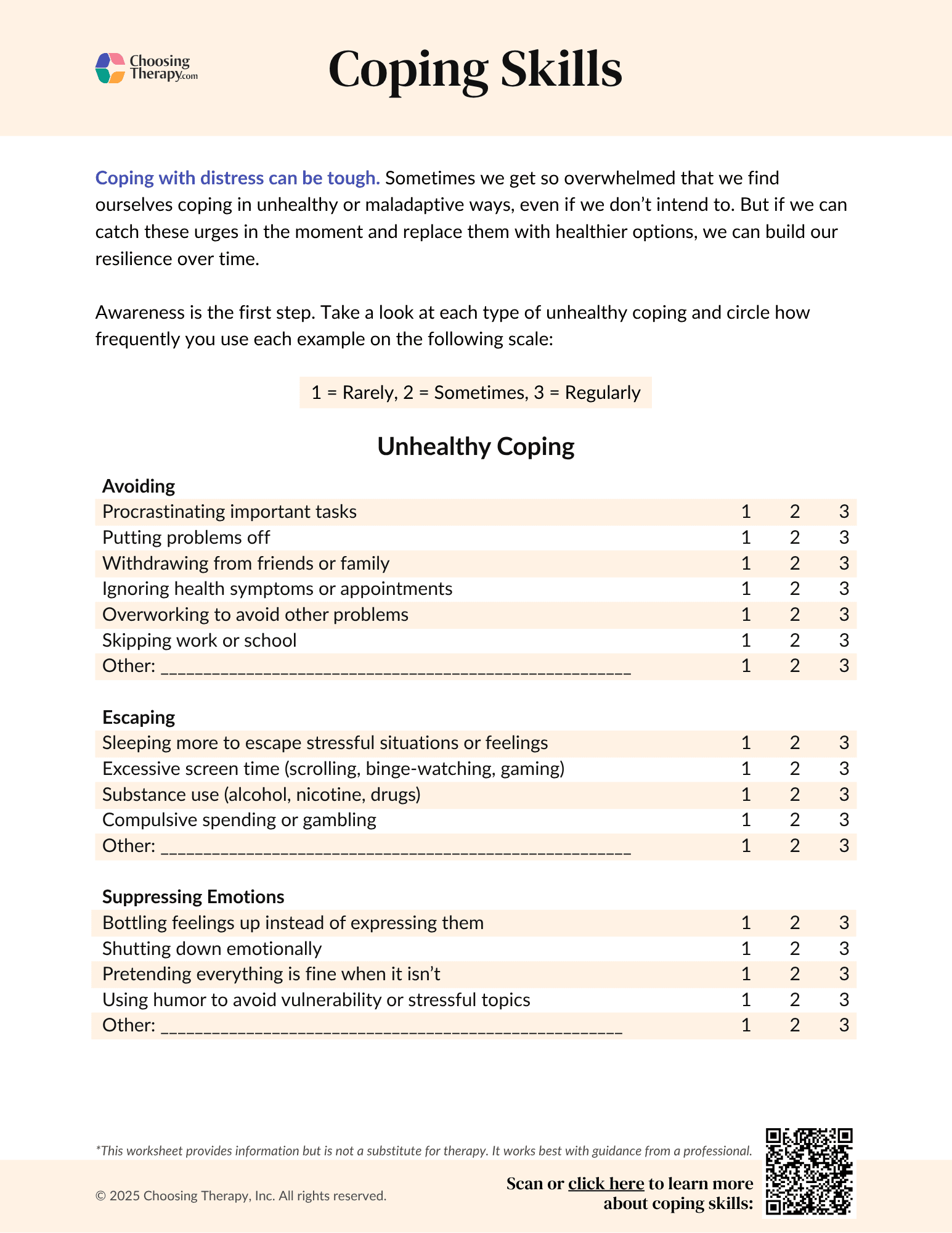 Free Printable Coping Skills Worksheets Pdf