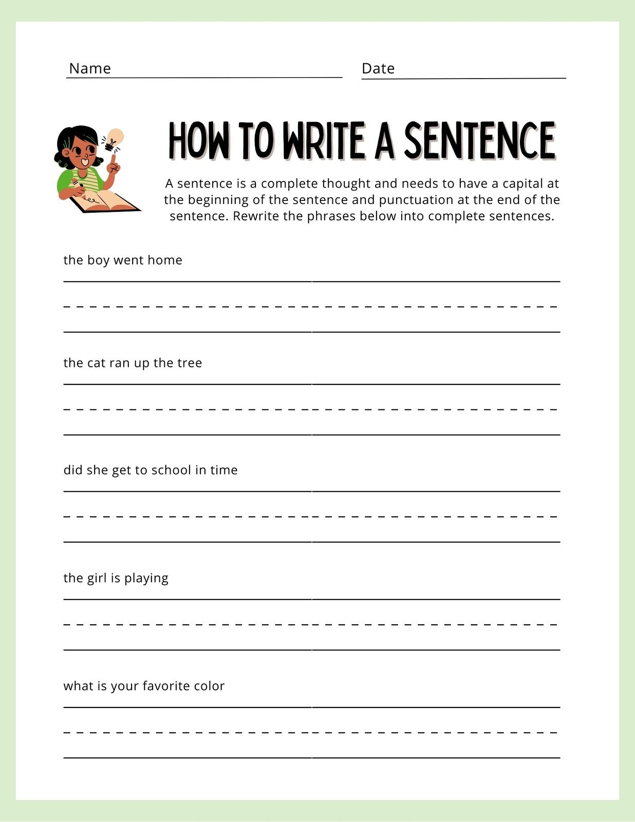 Free Custom 1st Grade Writing Worksheet Templates Canva Worksheets Library