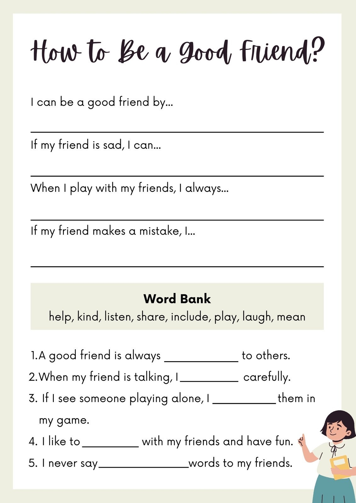 Printable Friendship Worksheets Pdf