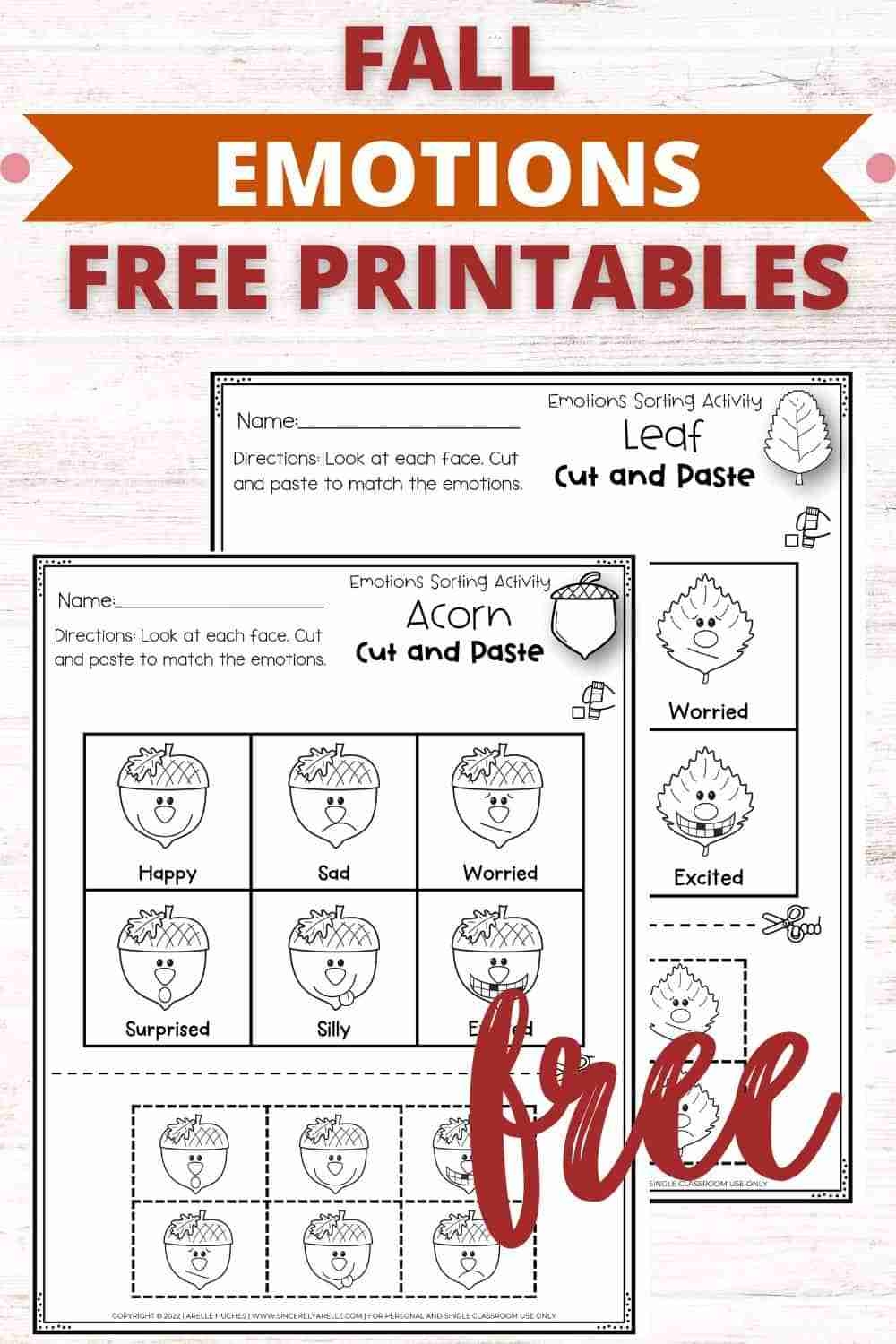 Free Fall Cut And Paste Worksheets Identifying Emotions Smart Cookie Printables