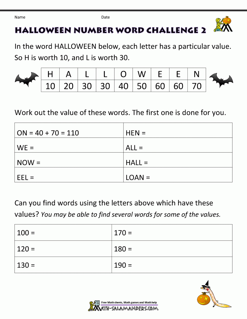 Free Printable Halloween Math Worksheets