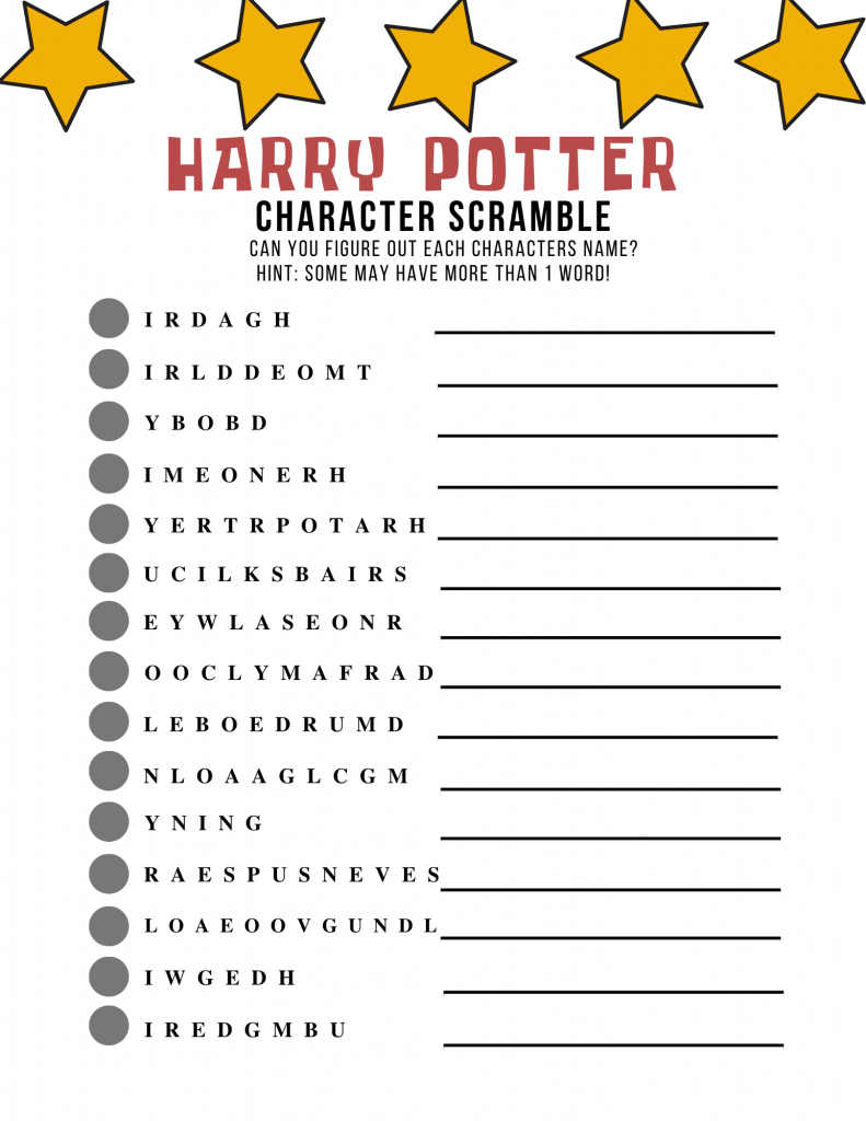 Harry Potter Printable Worksheets