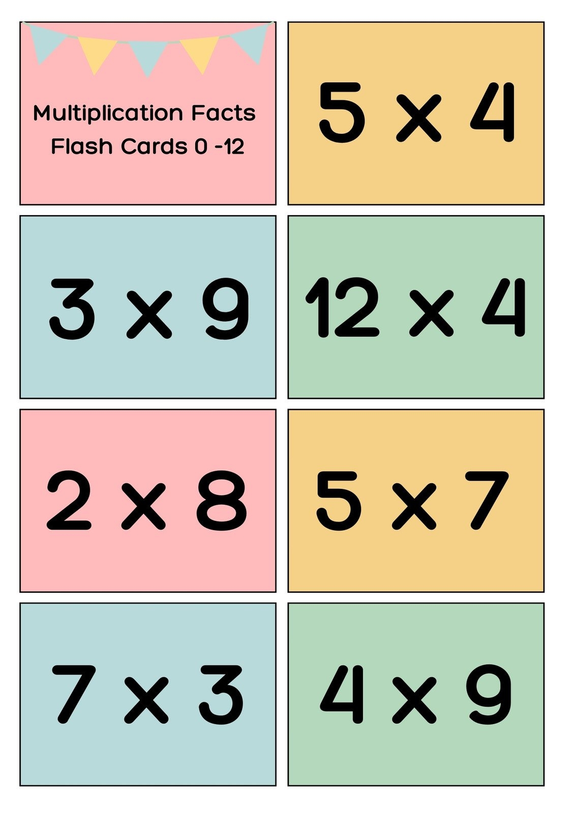 Multiplication Flash Cards Printable