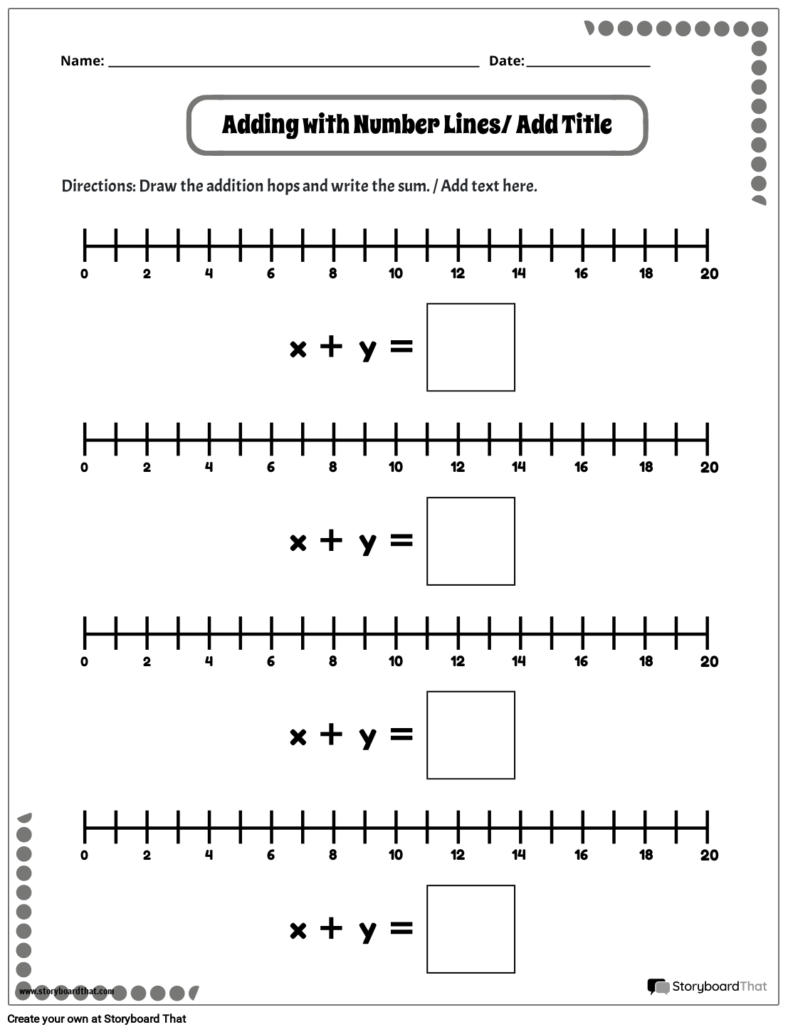 Free Math Number Line Worksheets Storyboard That