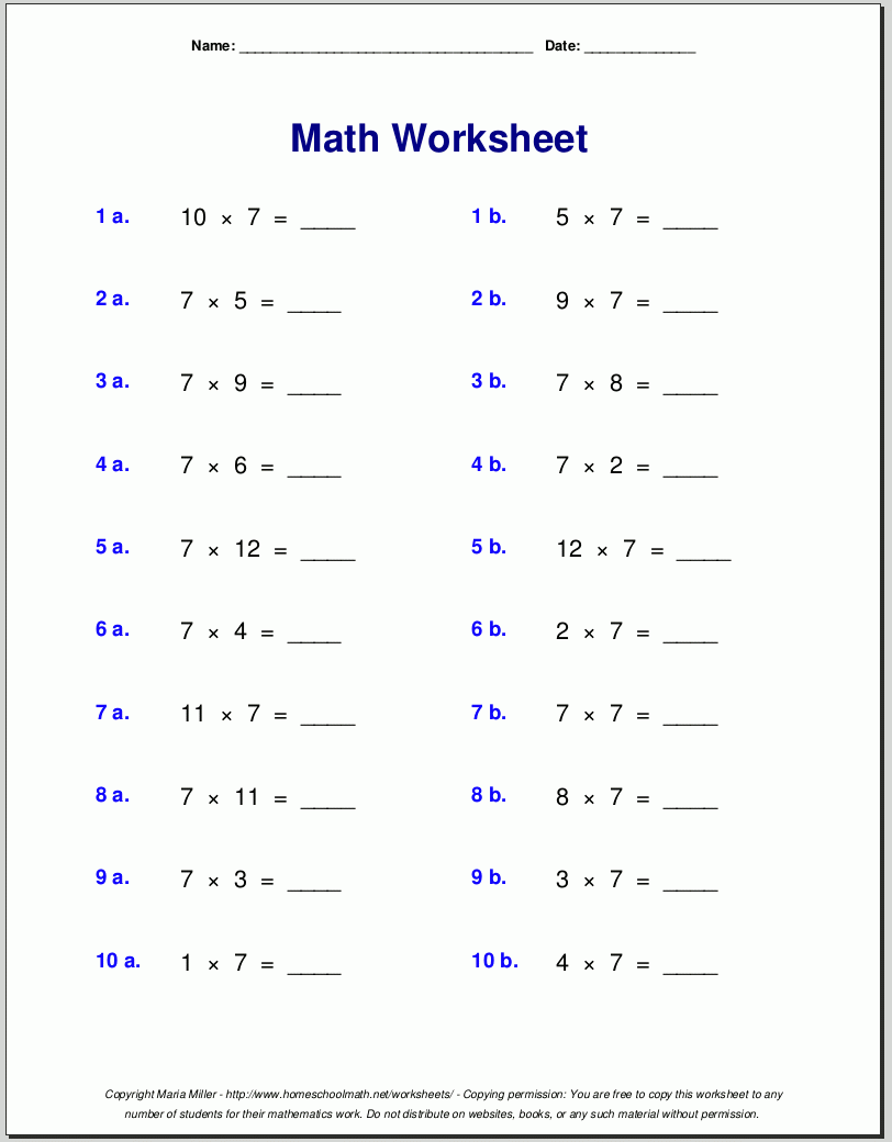 Free Math Worksheets Printable