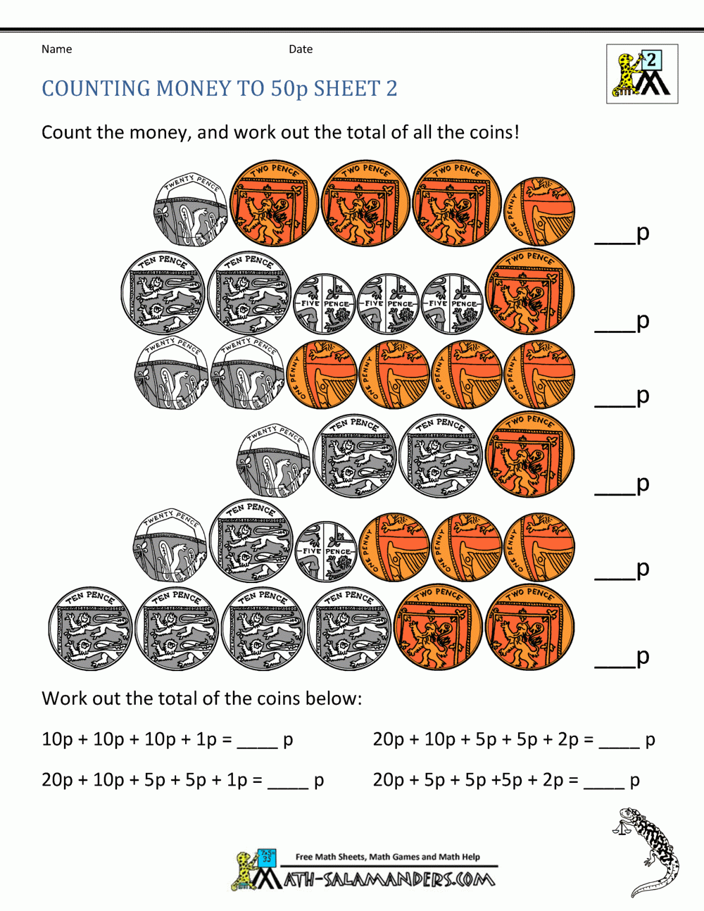 free coin printable worksheets