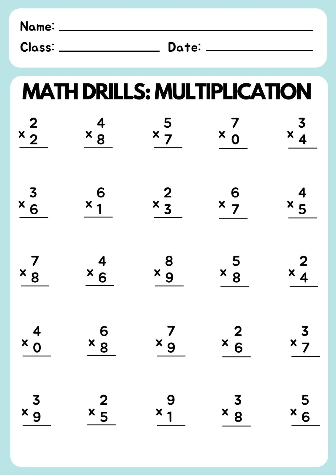 Free Multiplication Worksheets Printable