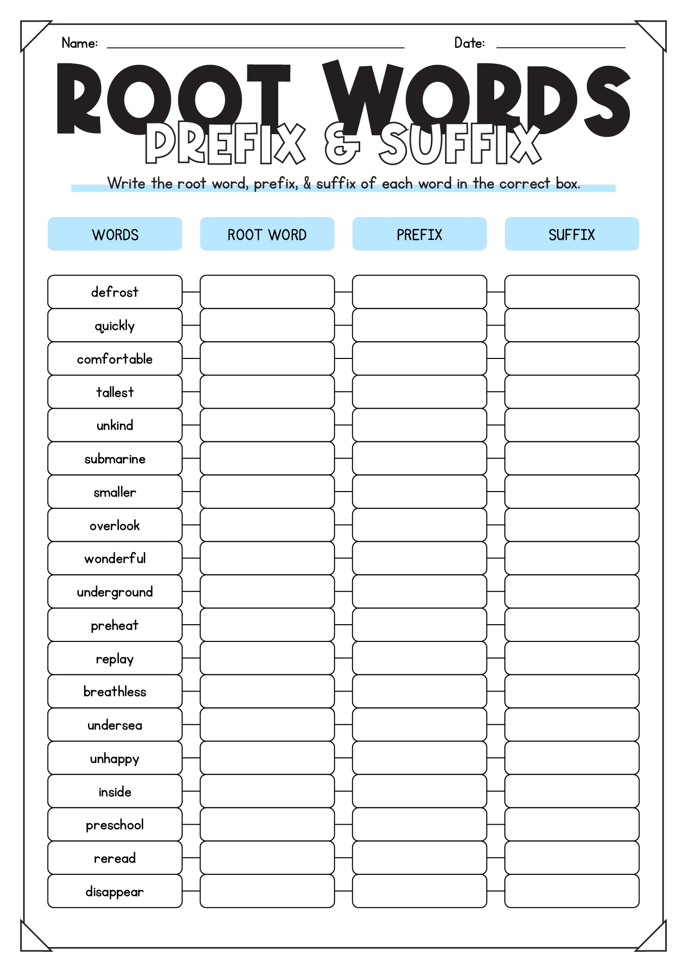 Free Prefixes And Root Words Worksheet Download Free Prefixes And Root Words Worksheet Png Images Free Worksheets On Clipart Library