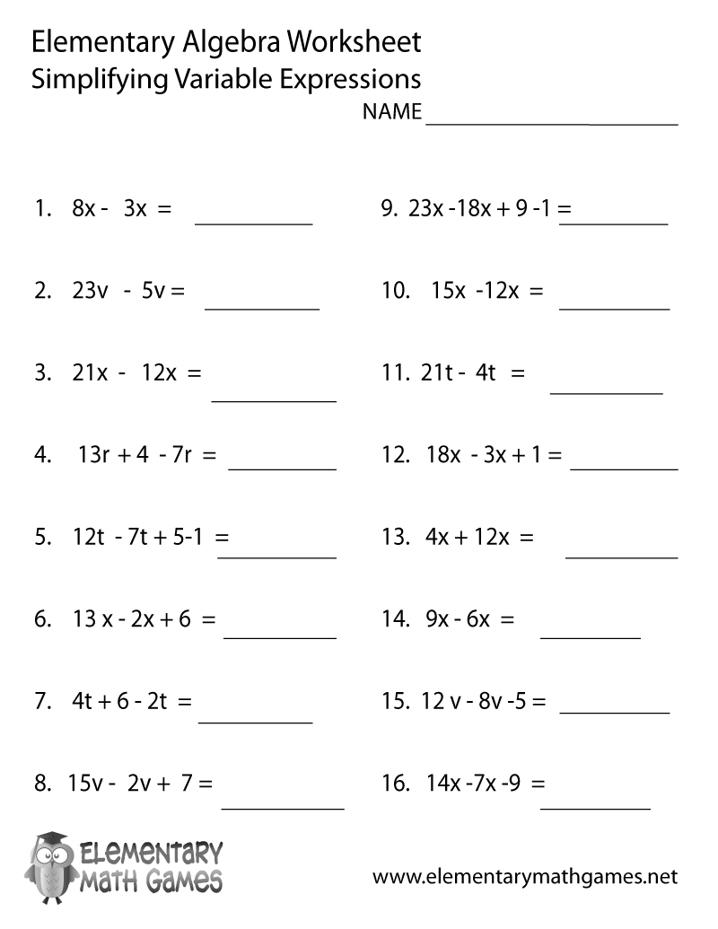 Free Printable Algebra Worksheets