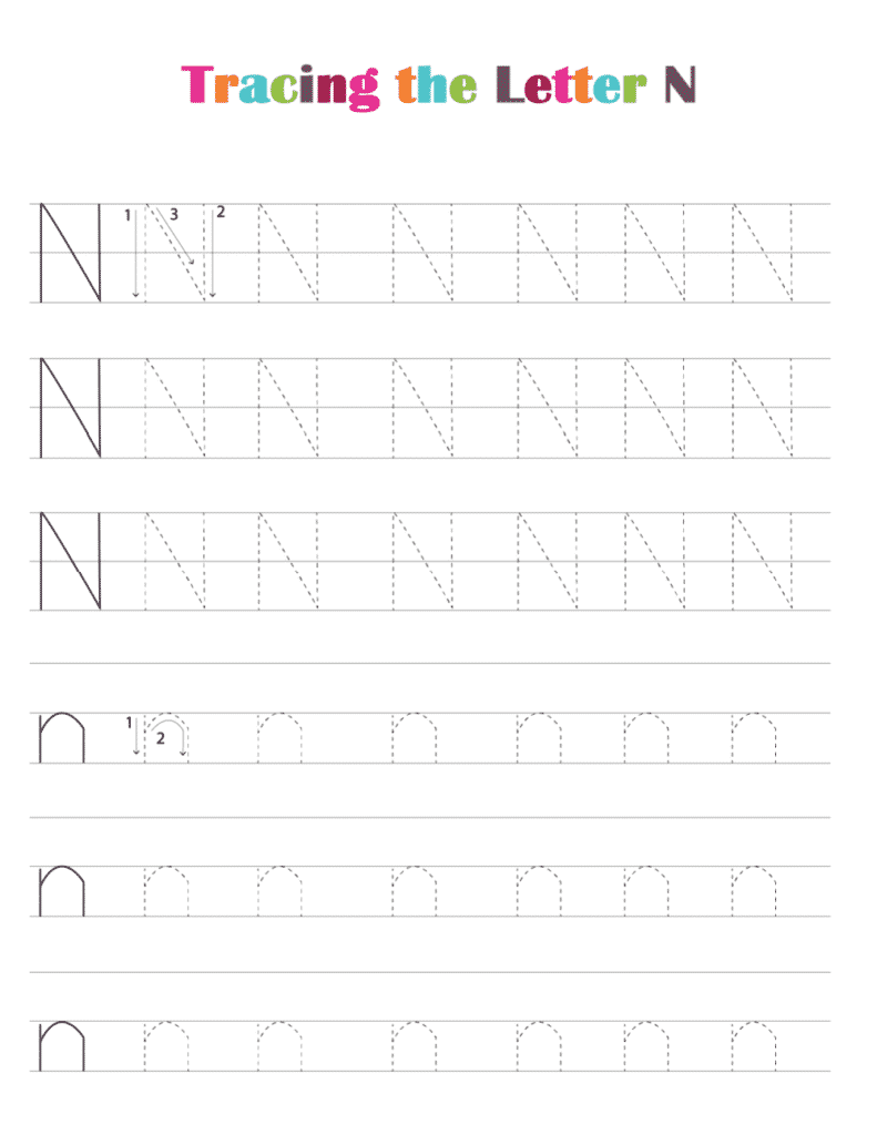 Free Printable Alphabet Tracing Worksheets PDF Letter N