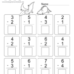Free Printable Dinosaur Column Subtraction Worksheet