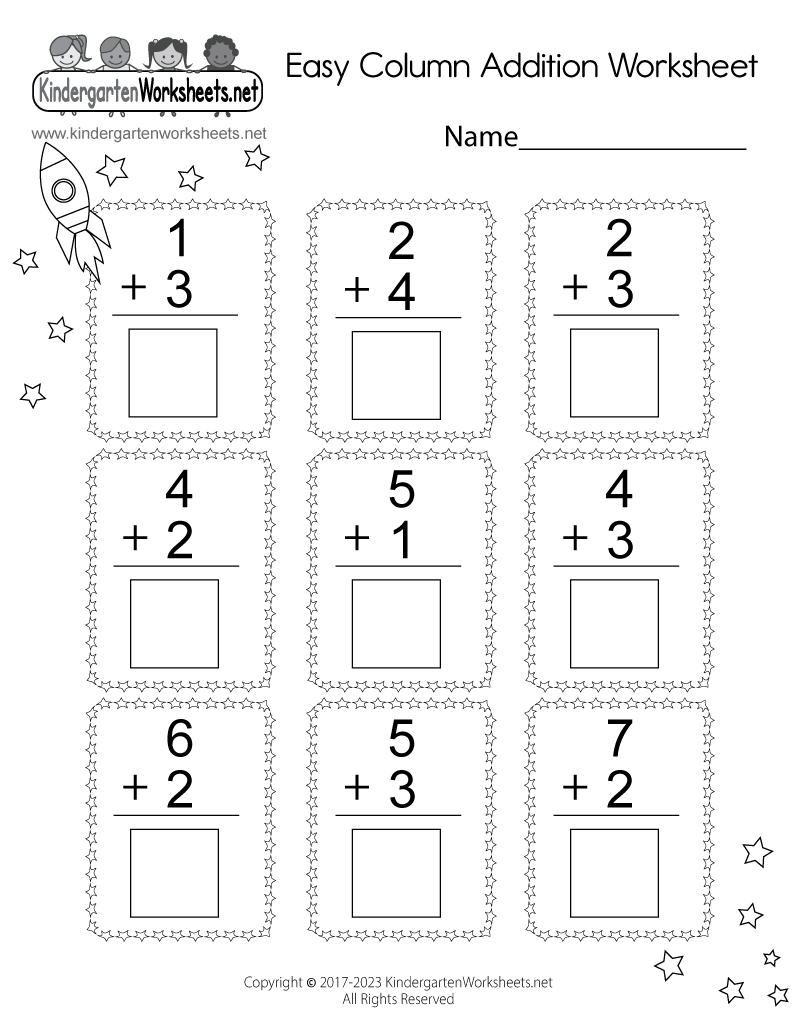 Free Printable Easy Column Addition Worksheet