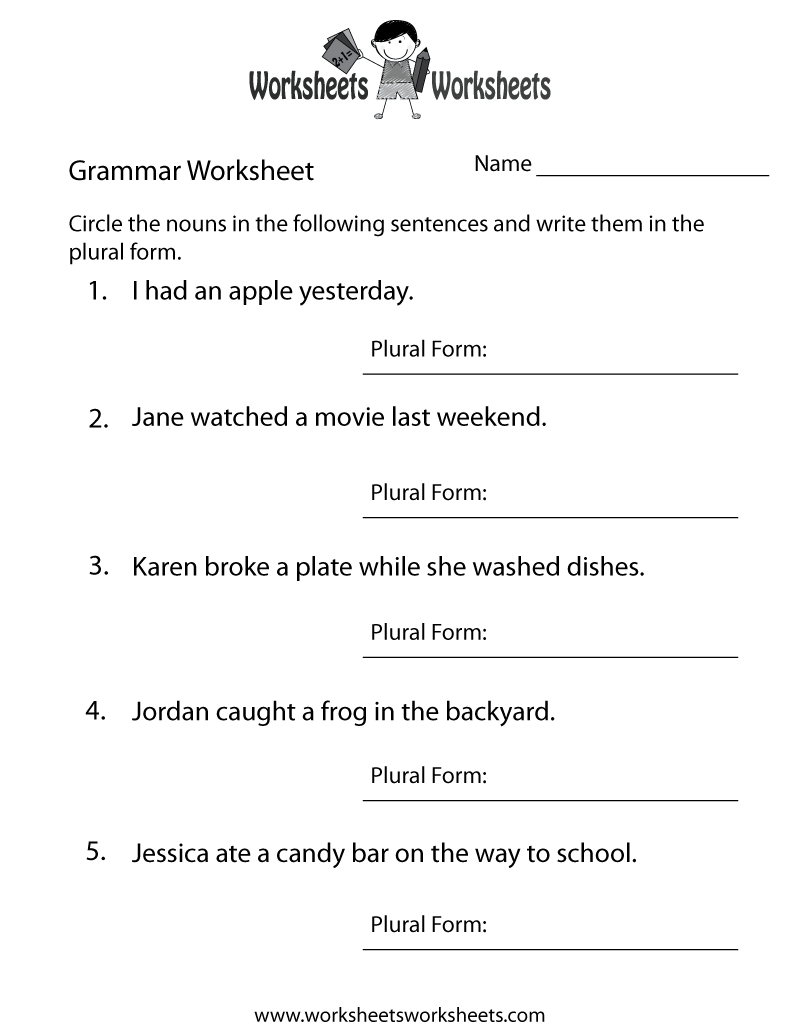 Free Printable English Grammar Worksheet Worksheets Library