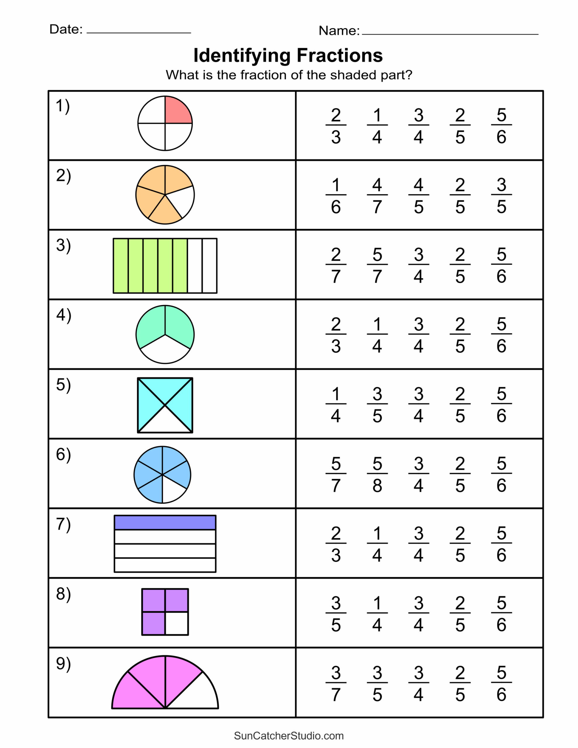 Free Printable Fractions Worksheets