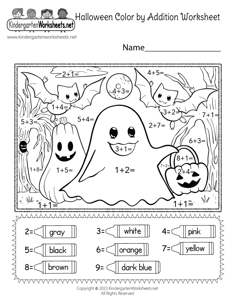 Free Printable Halloween Color By Addition Worksheet