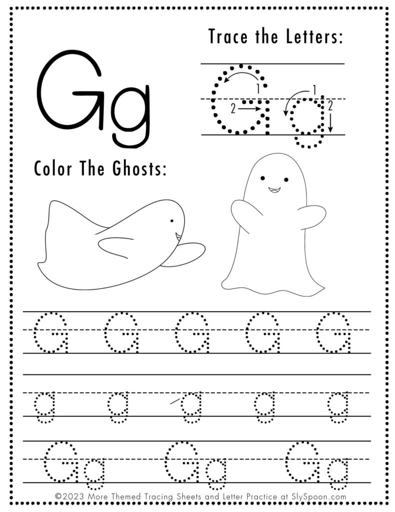 Free Printable Halloween Themed Letter G Coloring And Activity Worksheets Sly Spoon