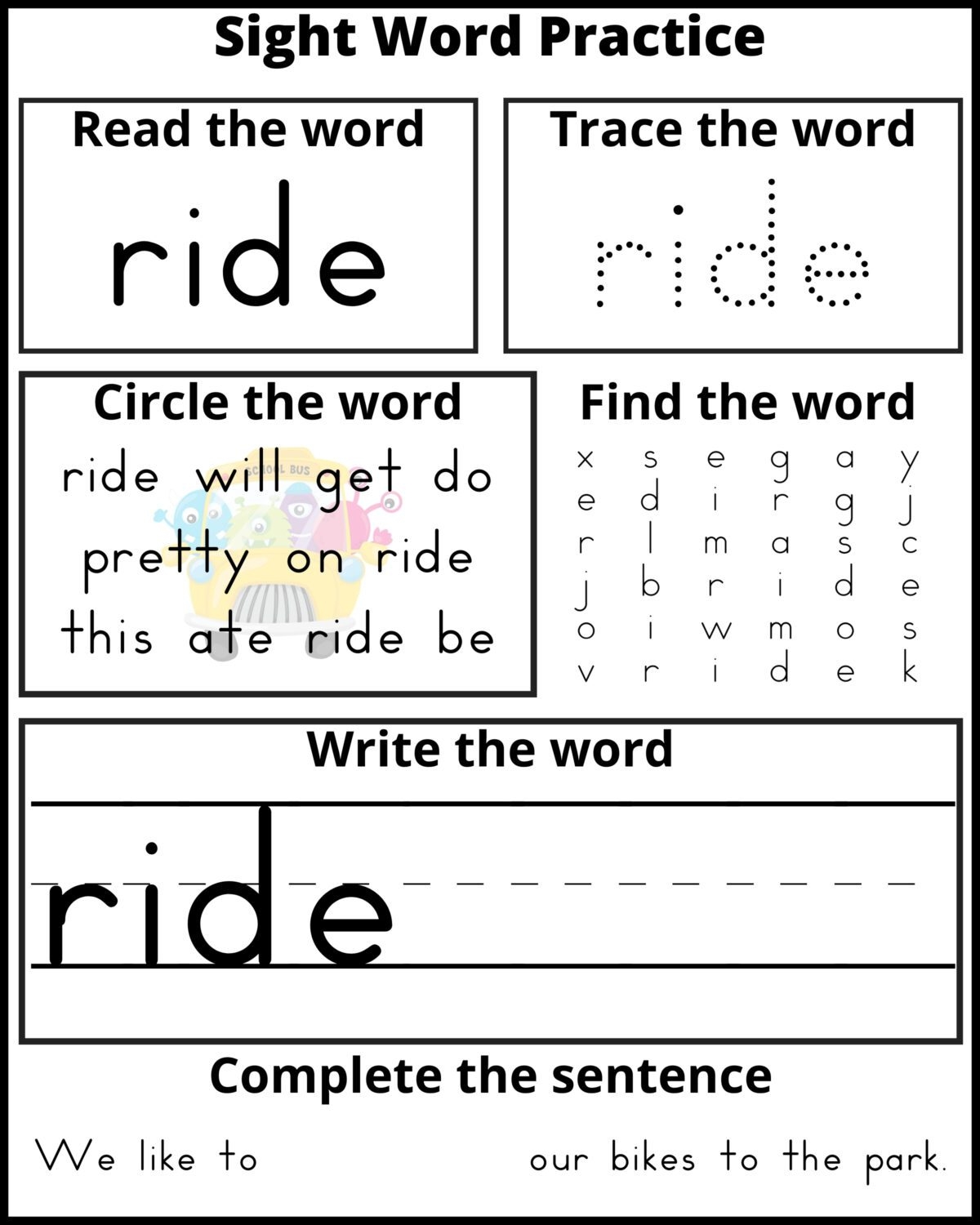 free printable sight words worksheets