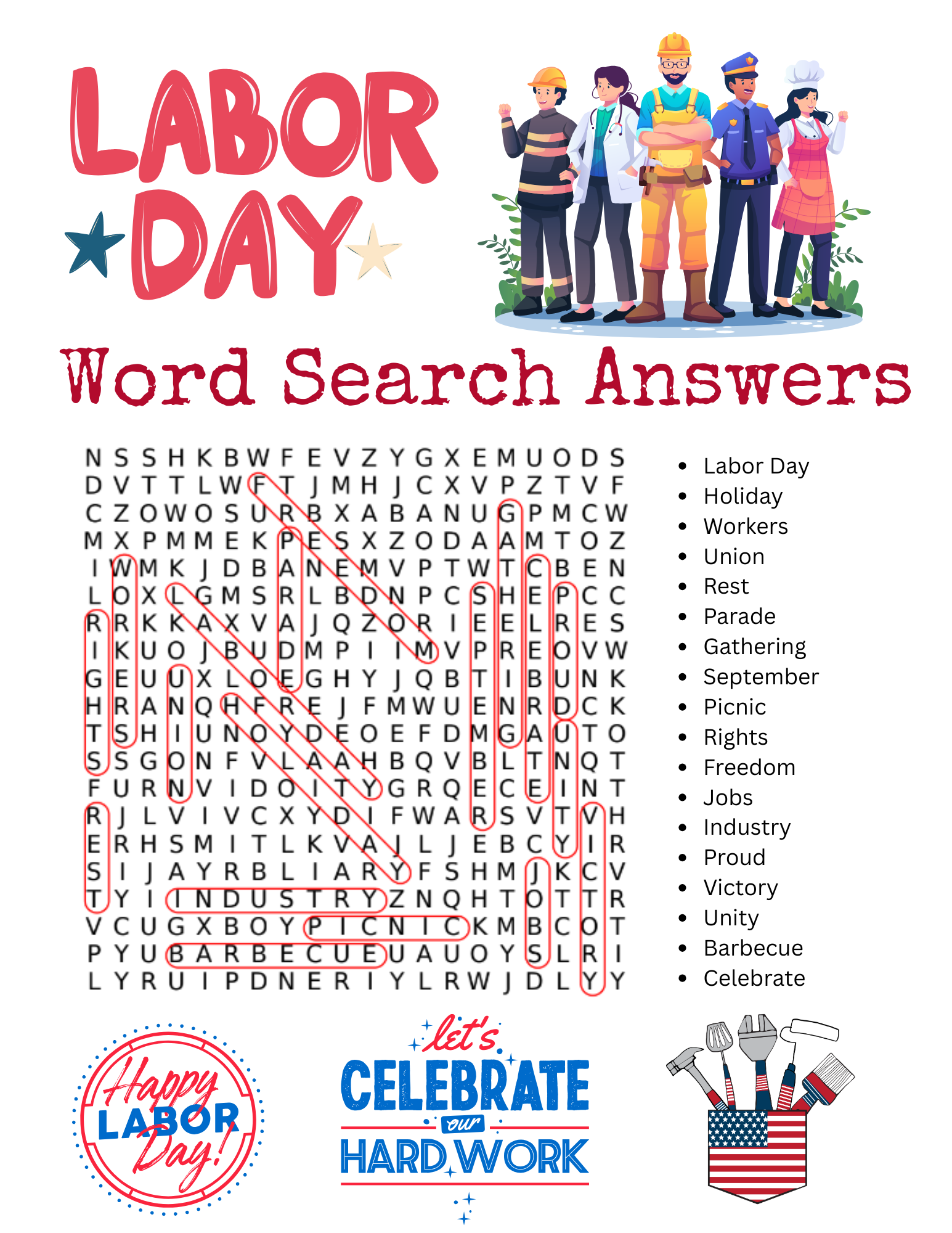 Free Printable Labor Day Word Search And Answer Key
