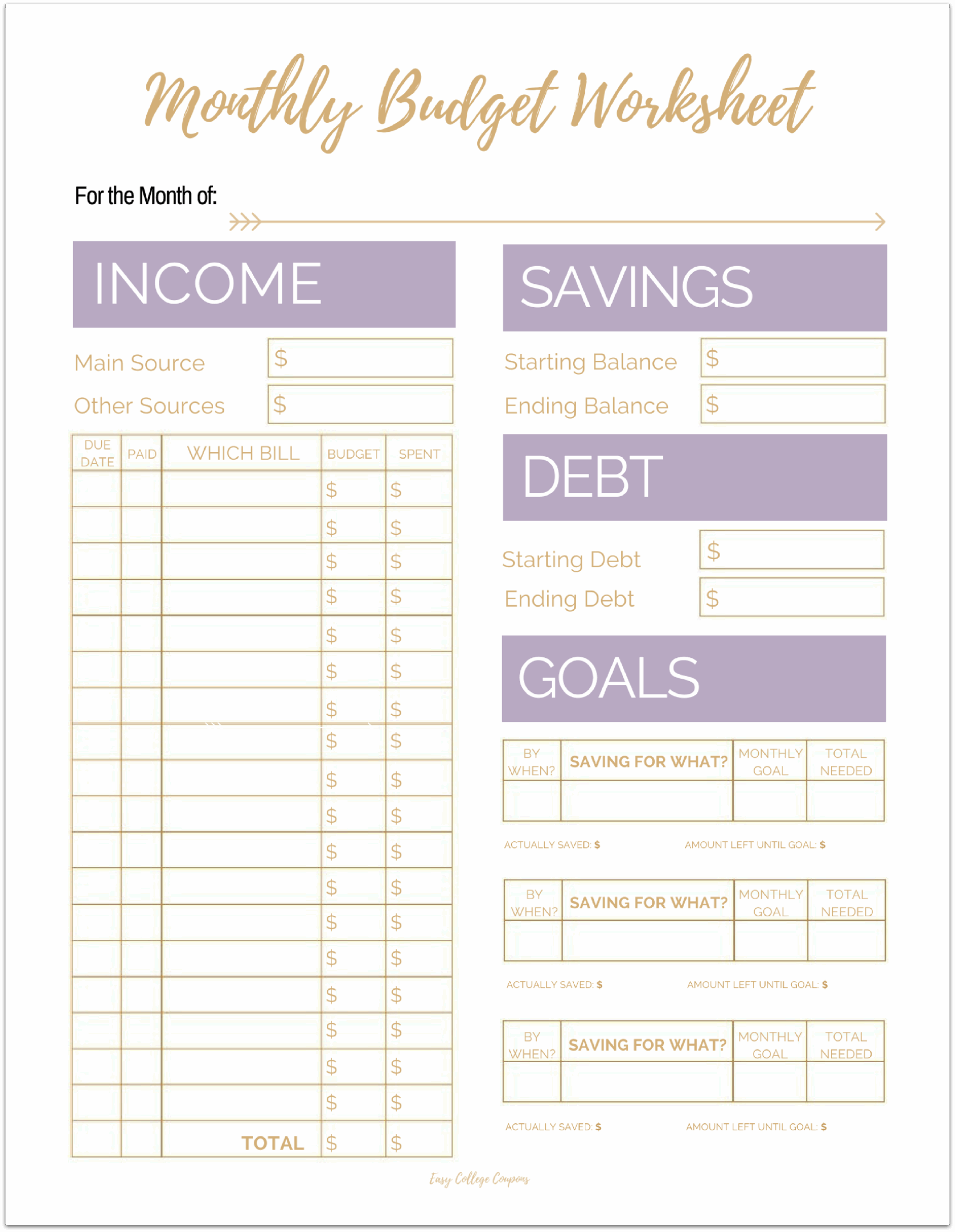 beginner printable budget worksheet